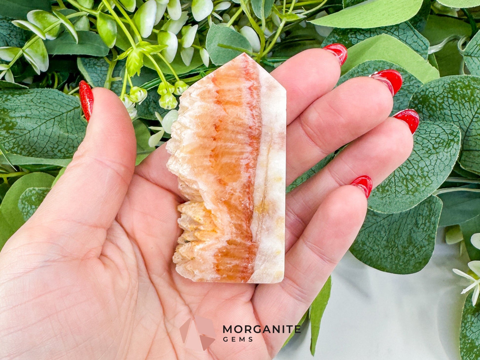 Tangerine Dogtooth Calcite Point No. 3 (2.5oz) – Natural Wolftooth Crystal for Manifestation & Creativity