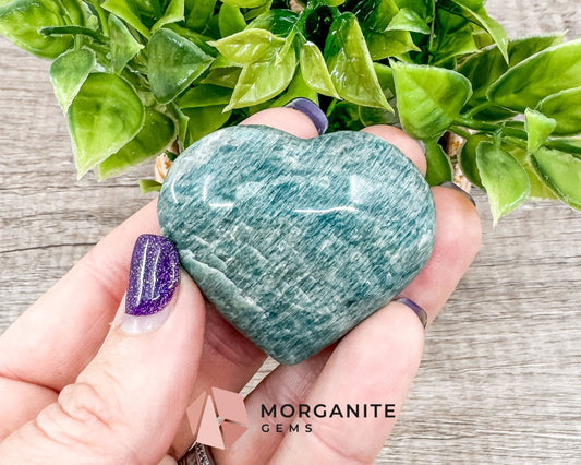 Teal Blue Amazonite Heart – Crystal of Calm, Courage, and Communication-Morganite Gems