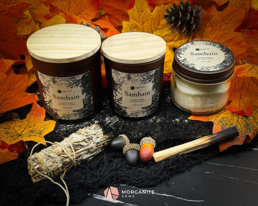 Samhain Candle Collection – Choose Your Size | Soy Candles with Crystals & Herbs | Fall Witchy Decor & Ritual Candles