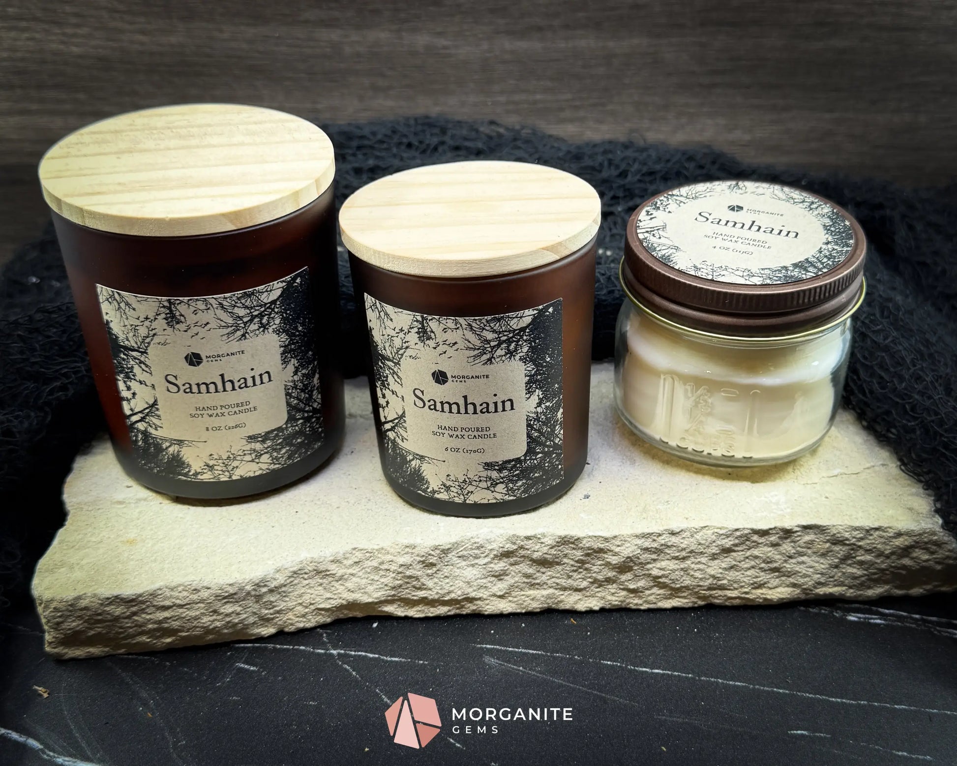 Samhain Candle Collection – Choose Your Size | Soy Candles with Crystals & Herbs | Fall Witchy Decor & Ritual Candles