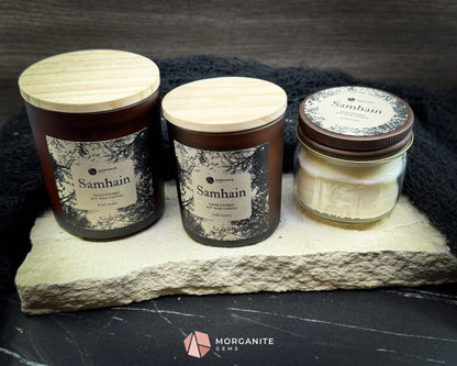 Samhain Candle Collection – Choose Your Size | Soy Candles with Crystals & Herbs | Fall Witchy Decor & Ritual Candles
