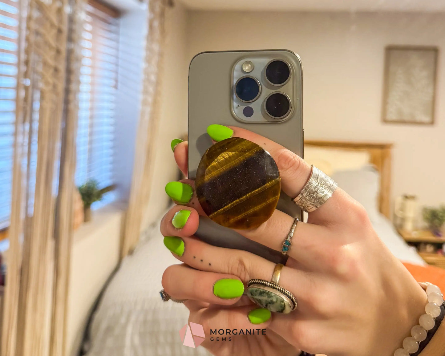 Tiger’s Eye Phone Grip – Courage Protection & Focus Crystal - Metaphysical Crystals