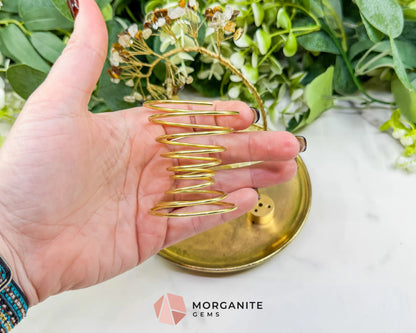 Tiger’s Eye & Rutilated Quartz Gemstone Tree Incense Holder – Gold Smudge Stick Station for Protection & Clarity