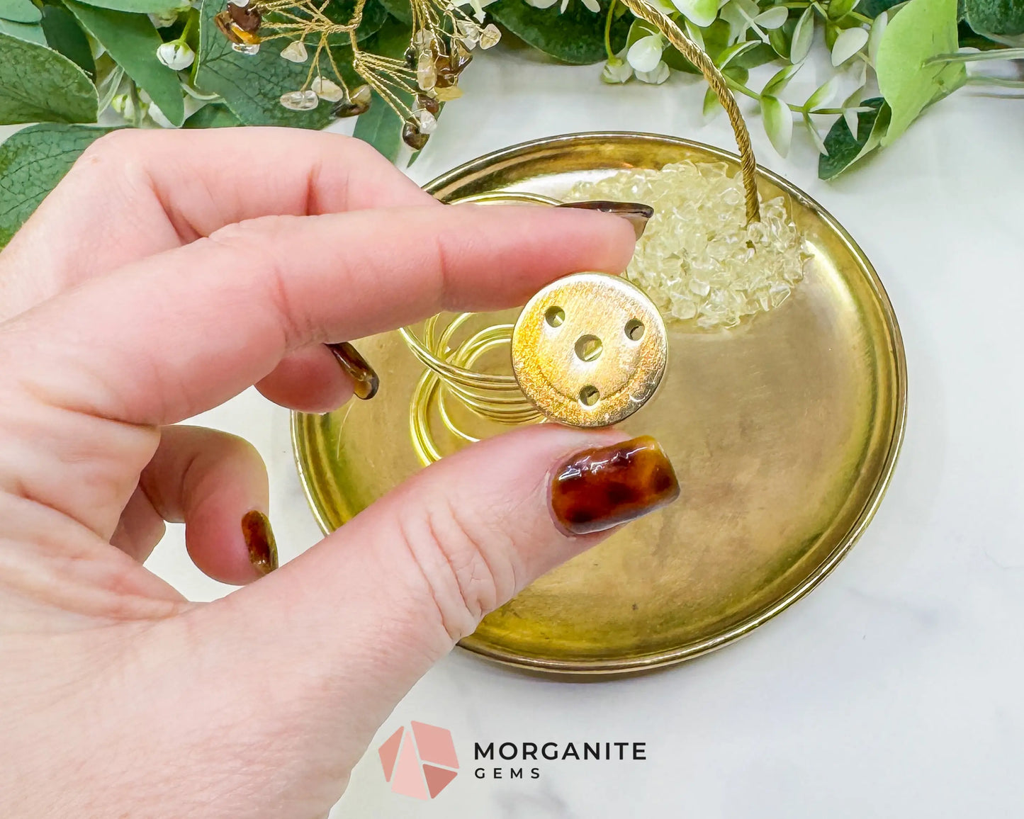 Tiger’s Eye & Rutilated Quartz Gemstone Tree Incense Holder – Gold Smudge Stick Station for Protection & Clarity