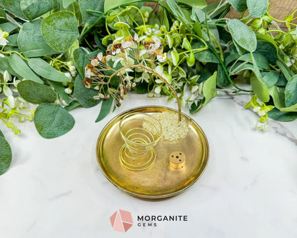 Tiger’s Eye & Rutilated Quartz Gemstone Tree Incense Holder – Gold Smudge Stick Station for Protection & Clarity