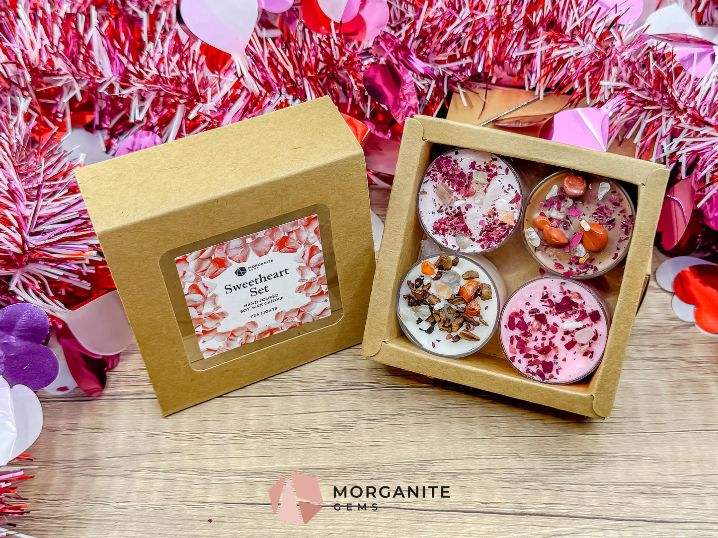 Valentine’s Tea Light Candle Sets – Hand-Poured Soy - Set of 4 Tea Lights | 5 Unique Collections - Sweetheart Set