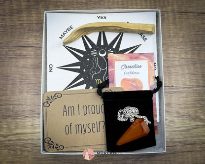 Virgo Pendulum Set – Crystal Divination Kit with Astrology Mat Gift Box & Energy Tools for Grounded Intuition