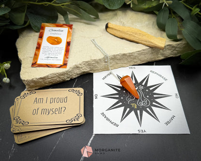 Virgo Pendulum Set – Crystal Divination Kit with Astrology Mat Gift Box & Energy Tools for Grounded Intuition