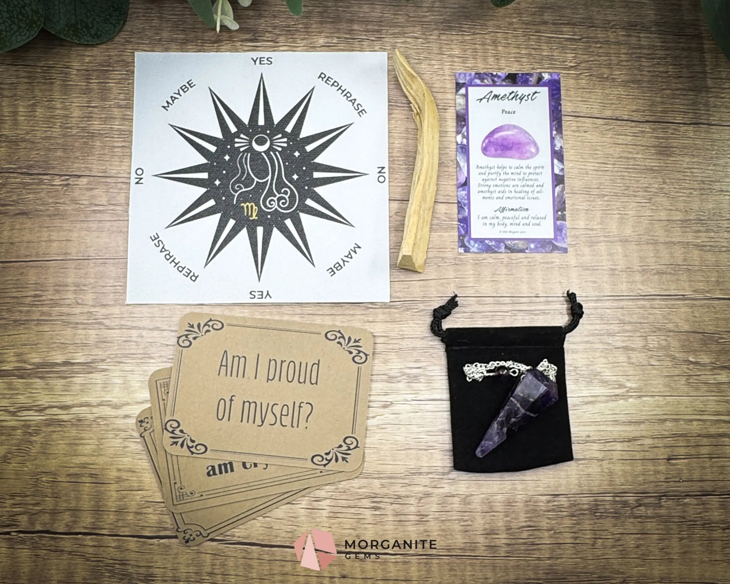 Virgo Pendulum Set – Crystal Divination Kit with Astrology Mat Gift Box & Energy Tools for Grounded Intuition