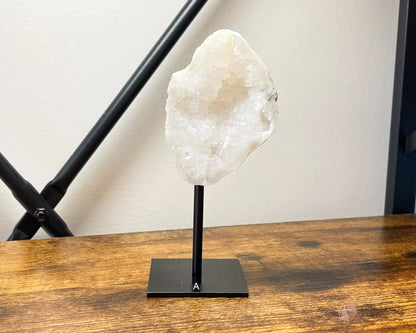 White Geode Specimen on Metal Stand-Morganite Gems