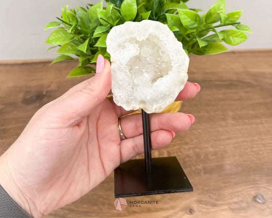 White Geode Specimen on Metal Stand-Morganite Gems