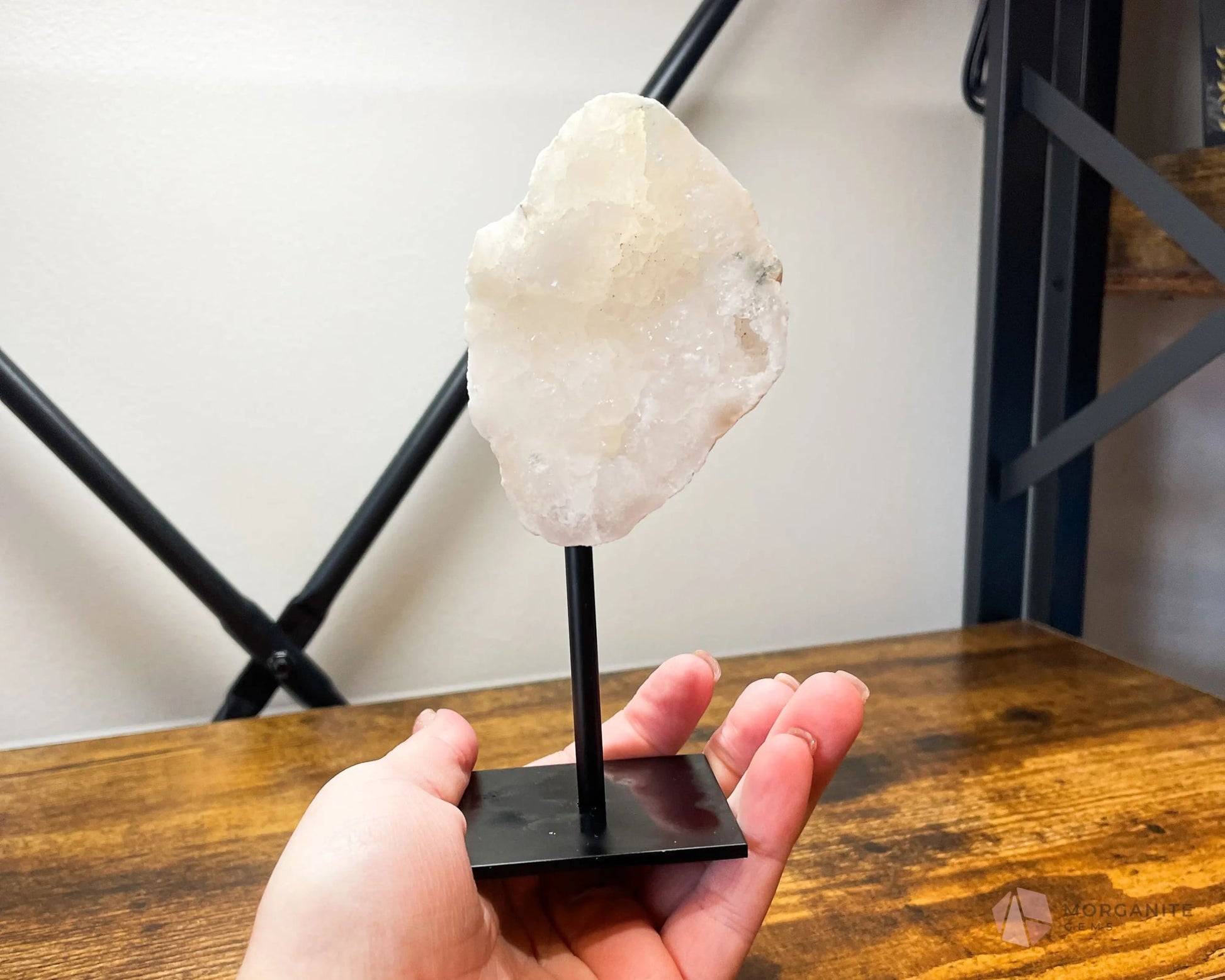 White Geode Specimen on Metal Stand-Morganite Gems