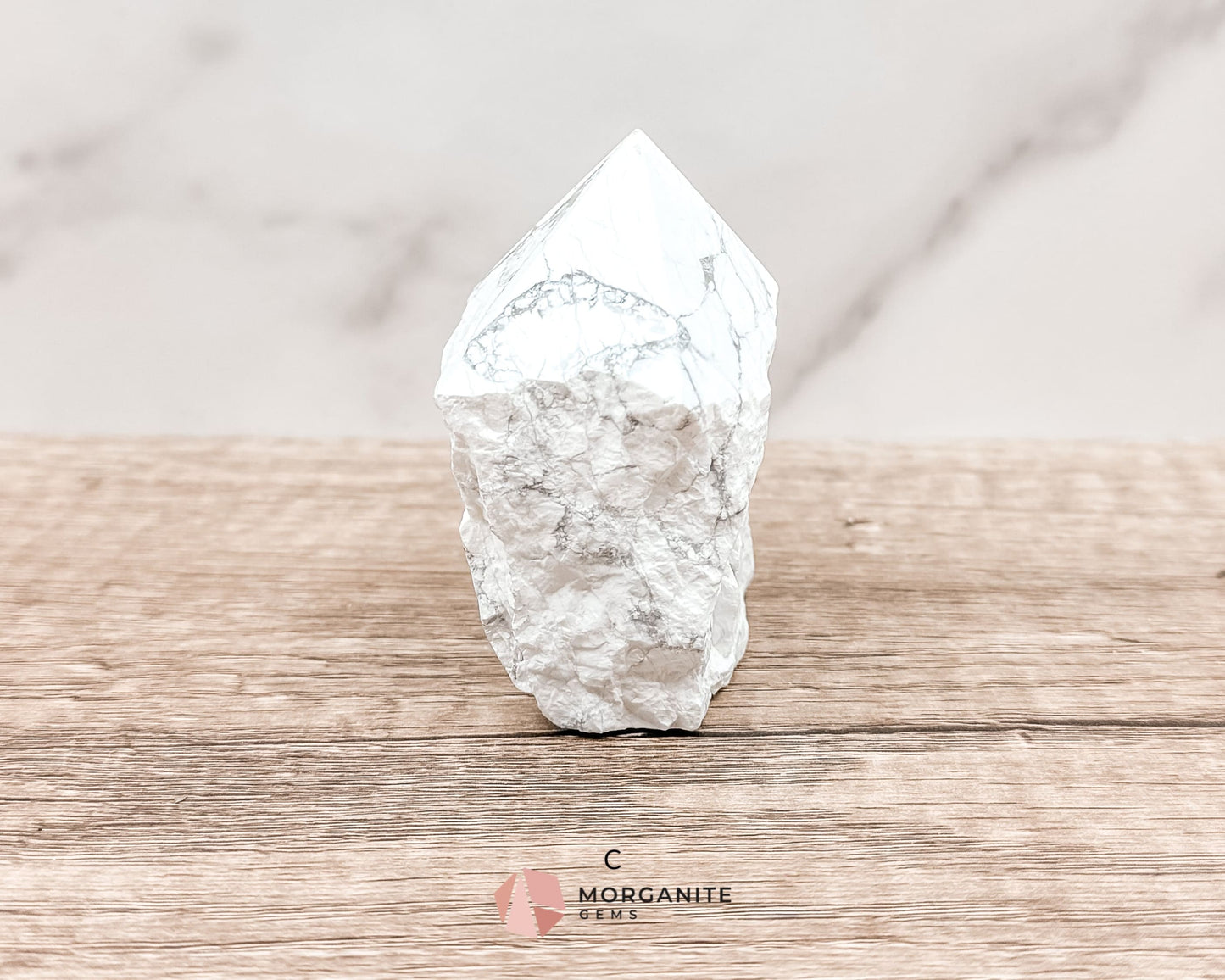 White Howlite Cut Base Point with Polished Top – Premium Healing Crystal for Anxiety Relief and Chakra Balancing-Morganite Gems