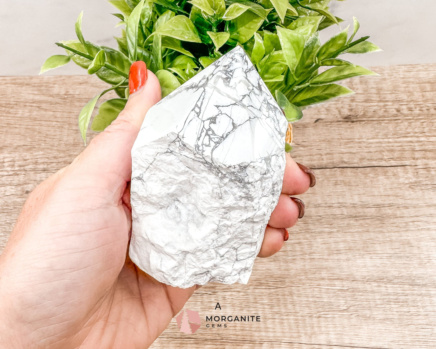 White Howlite Cut Base Point with Polished Top – Premium Healing Crystal for Anxiety Relief and Chakra Balancing-Morganite Gems