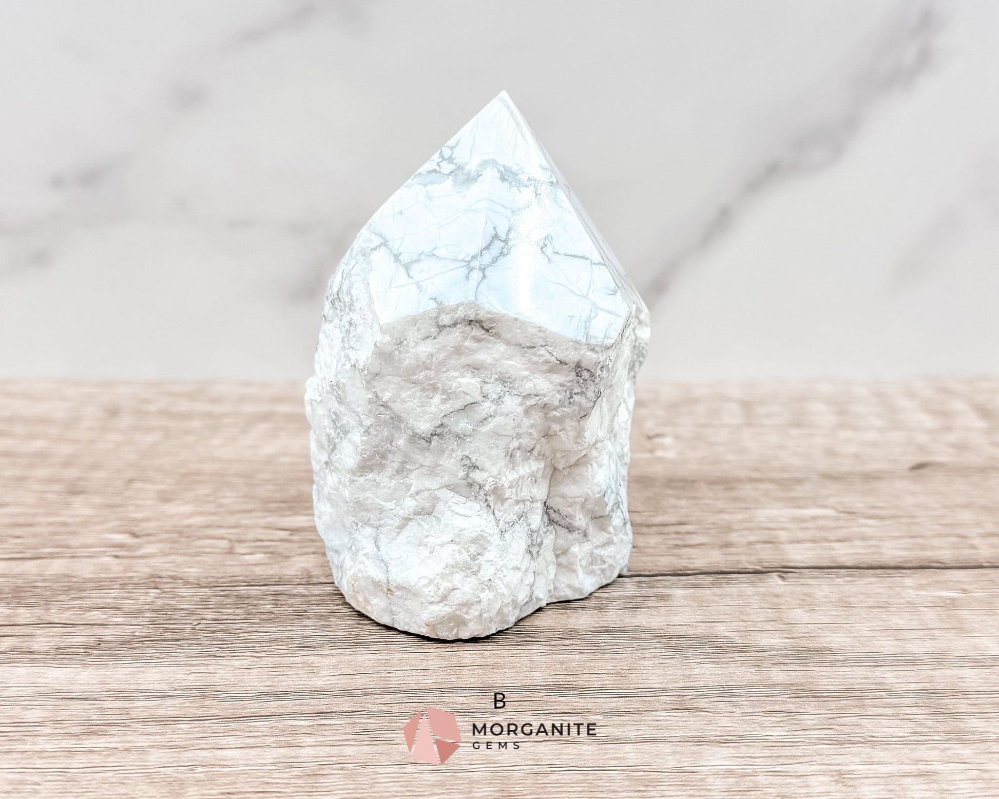 White Howlite Cut Base Point with Polished Top – Premium Healing Crystal for Anxiety Relief and Chakra Balancing-Morganite Gems