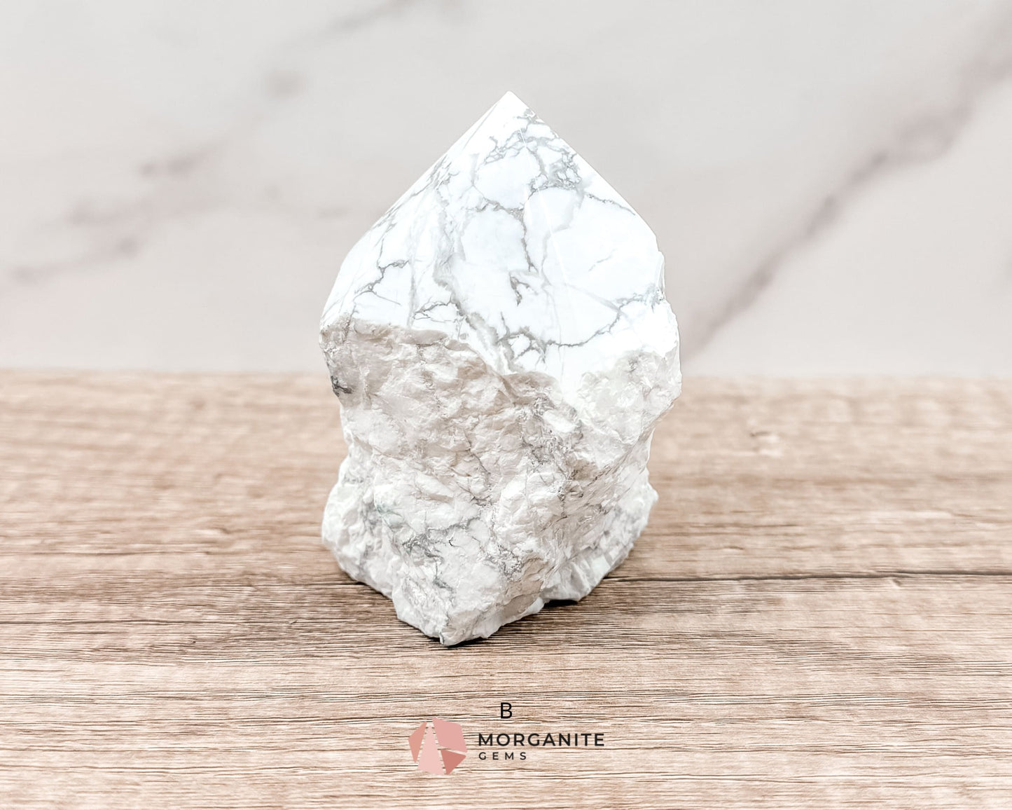 White Howlite Cut Base Point with Polished Top – Premium Healing Crystal for Anxiety Relief and Chakra Balancing-Morganite Gems