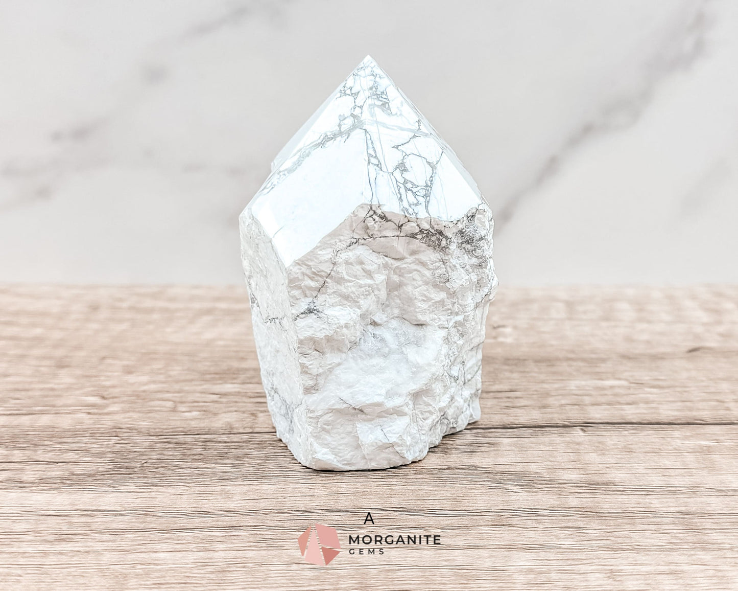 White Howlite Cut Base Point with Polished Top – Premium Healing Crystal for Anxiety Relief and Chakra Balancing-Morganite Gems