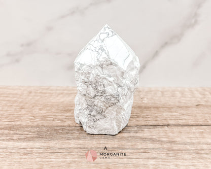 White Howlite Cut Base Point with Polished Top – Premium Healing Crystal for Anxiety Relief and Chakra Balancing-Morganite Gems