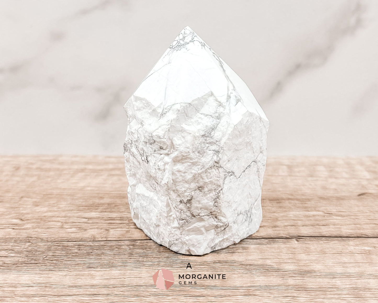 White Howlite Cut Base Point with Polished Top – Premium Healing Crystal for Anxiety Relief and Chakra Balancing-Morganite Gems