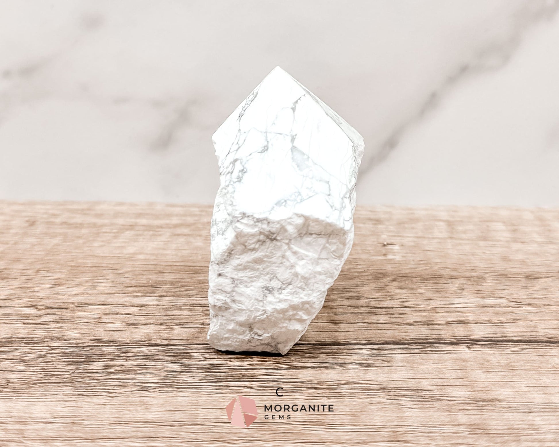 White Howlite Cut Base Point with Polished Top – Premium Healing Crystal for Anxiety Relief and Chakra Balancing-Morganite Gems