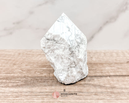 White Howlite Cut Base Point with Polished Top – Premium Healing Crystal for Anxiety Relief and Chakra Balancing-Morganite Gems