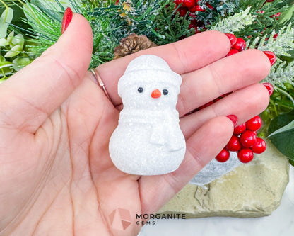 White Jade Crystal Snowman Carving (3oz) - Holiday Decor Luck & Calming Purity Stone - Metaphysical Crystals