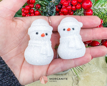 White Jade Crystal Snowman Carving (3oz) - Holiday Decor Luck & Calming Purity Stone - Metaphysical Crystals