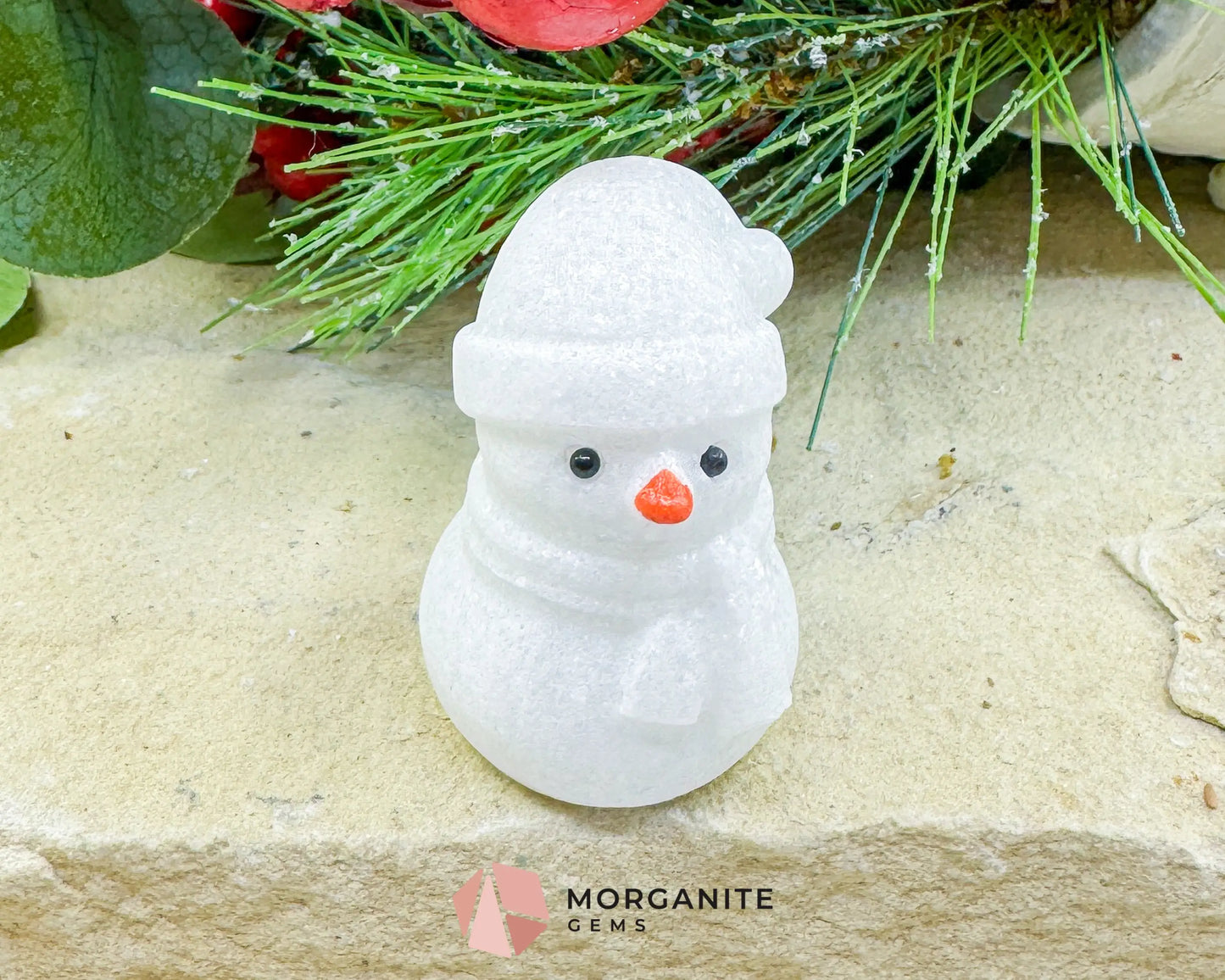 White Jade Crystal Snowman Carving (3oz) - Holiday Decor Luck & Calming Purity Stone - Metaphysical Crystals