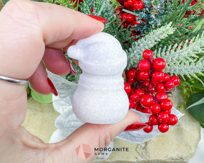 White Jade Crystal Snowman Carving (3oz) - Holiday Decor Luck & Calming Purity Stone - Metaphysical Crystals