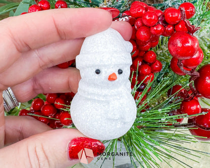 White Jade Crystal Snowman Carving (3oz) - Holiday Decor Luck & Calming Purity Stone - Metaphysical Crystals