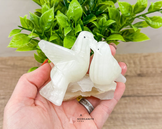 White Onyx Doves in Love – Elegant Symbol of Unity and Harmony-Morganite Gems