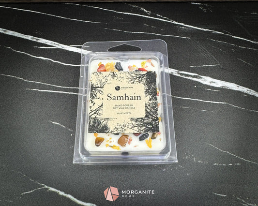 Samhain Wax Melts – Fall Scented Soy Wax Melts with Crystals | Smoky Amber Apple | Witchy Home Fragrance - Container