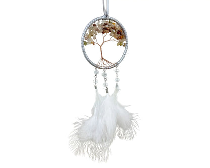 White Tree of Life Dreamcatcher with White Feathers Rearview Mirror or Wall Decor Home & Living