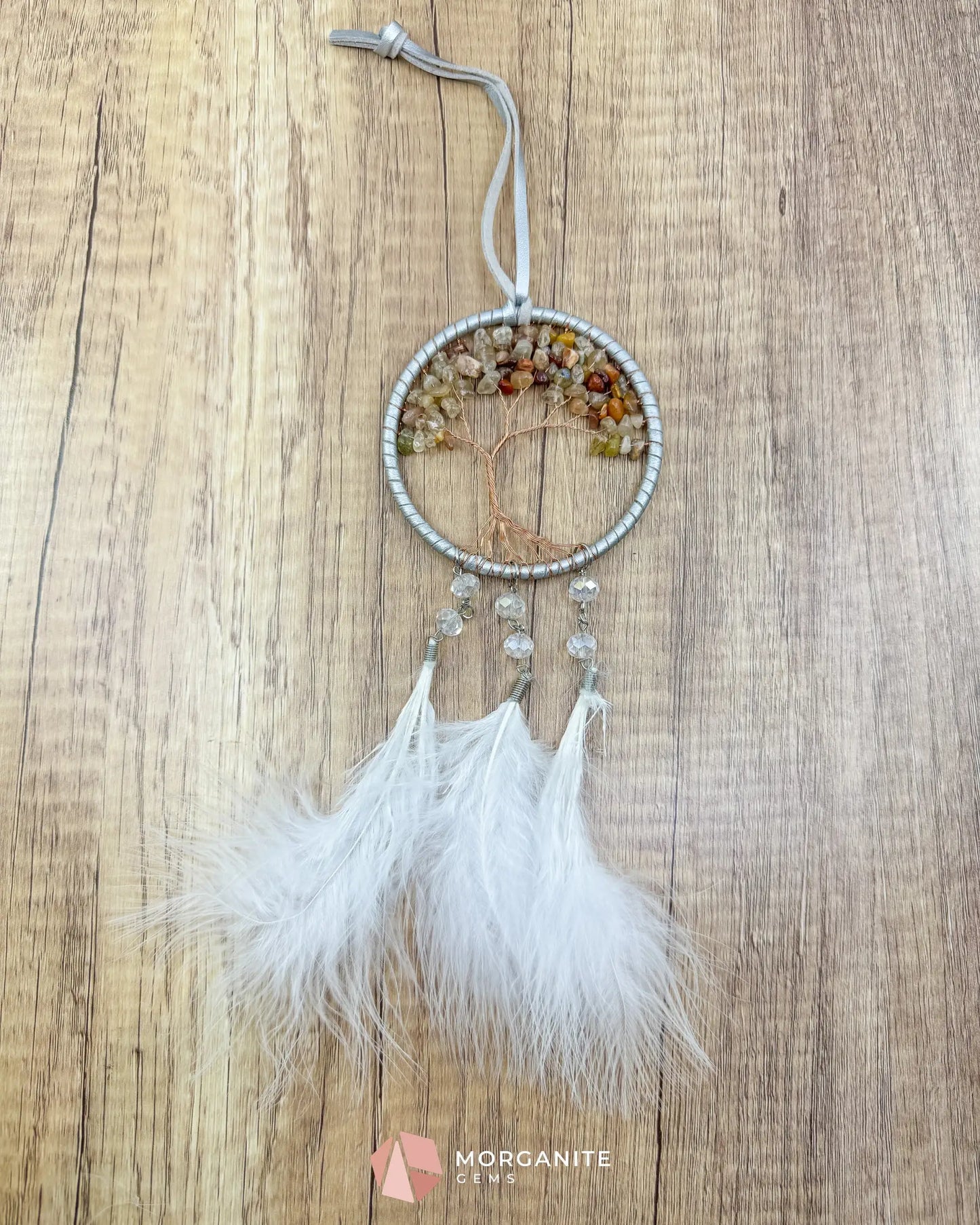 White Tree of Life Dreamcatcher with White Feathers Rearview Mirror or Wall Decor Home & Living