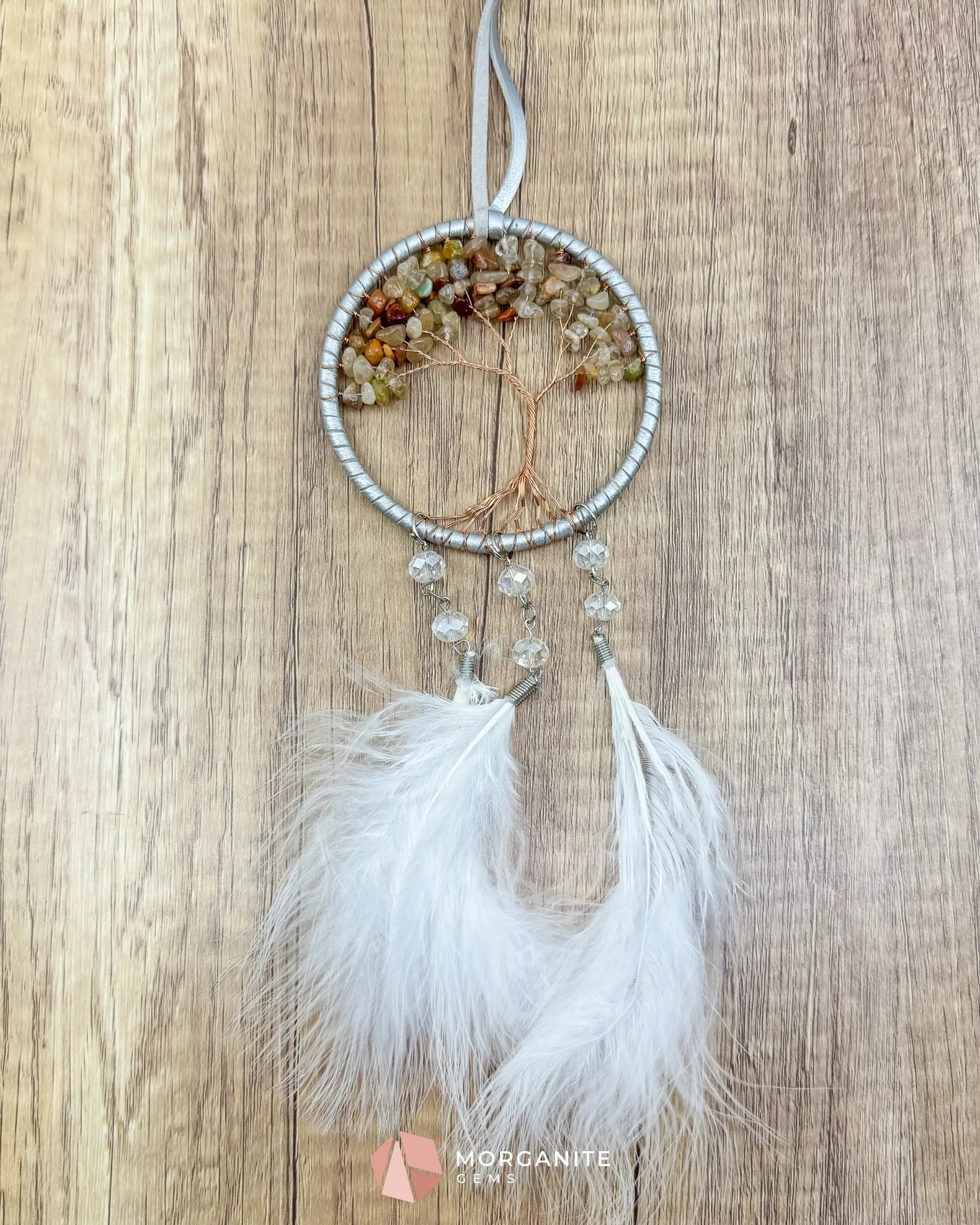 White Tree of Life Dreamcatcher with White Feathers Rearview Mirror or Wall Decor Home & Living