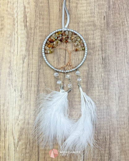 White Tree of Life Dreamcatcher with White Feathers Rearview Mirror or Wall Decor Home & Living