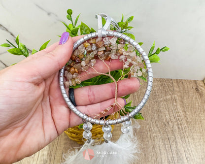 White Tree of Life Dreamcatcher with White Feathers Rearview Mirror or Wall Decor Home & Living