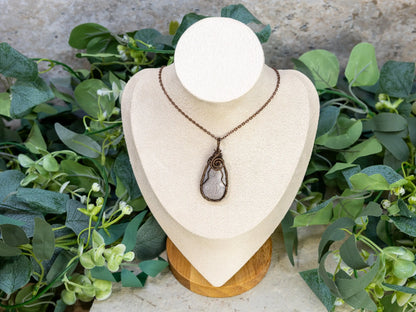 Wire-Wrapped Agate with Gray and White Patterns and Bronze Necklace