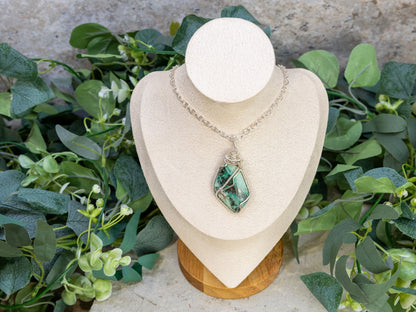 Wire-Wrapped Chrysocolla with Sterling Necklace