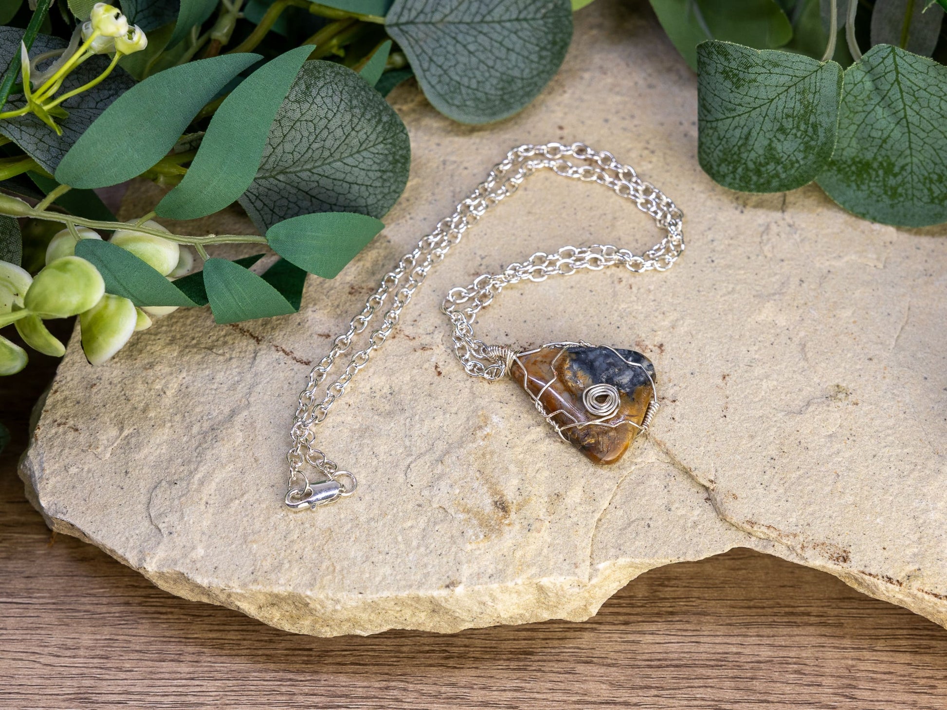 Wire-Wrapped Jasper with Sterling Necklace by Josh Felix