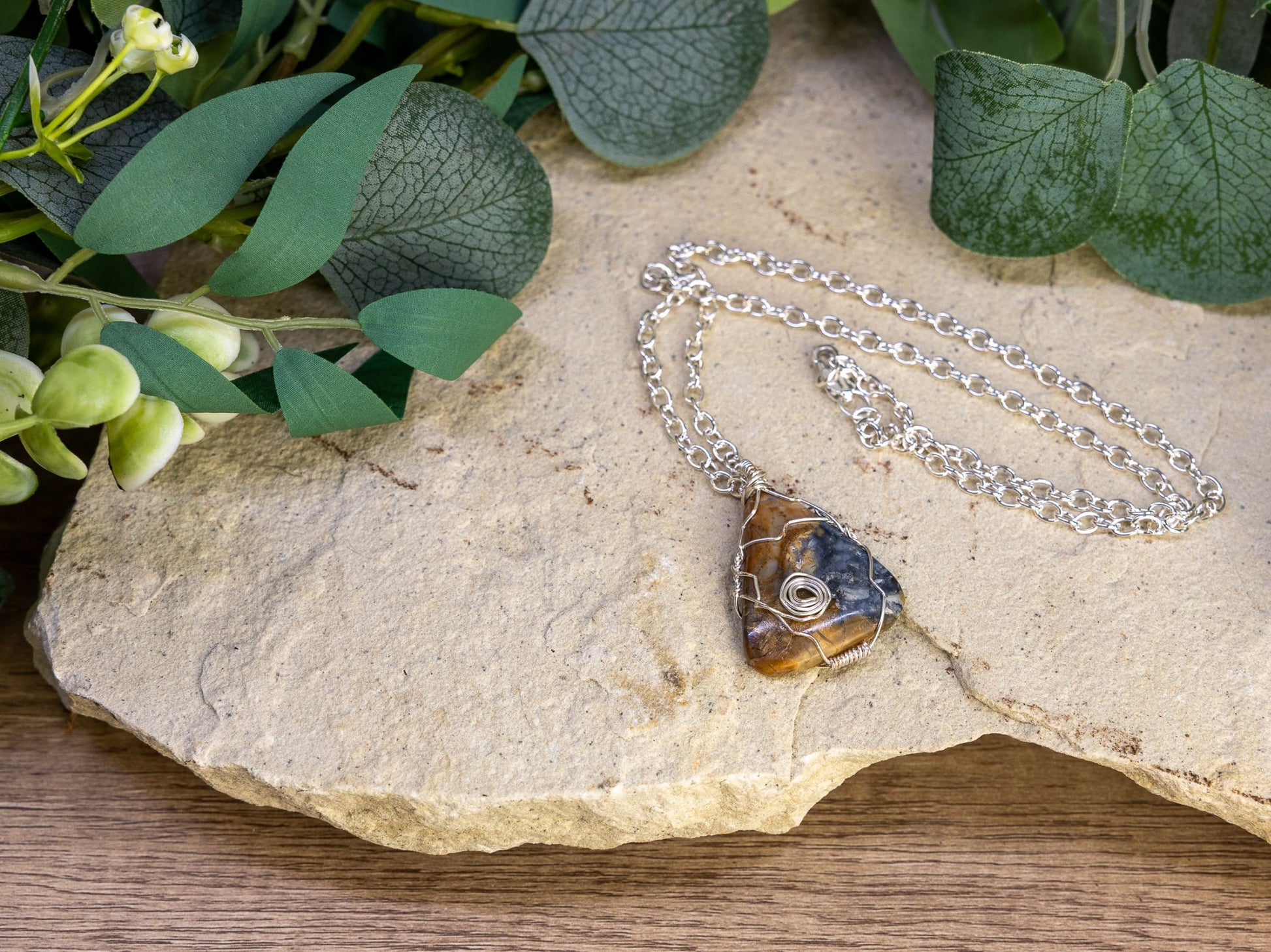 Wire-Wrapped Jasper with Sterling Necklace by Josh Felix