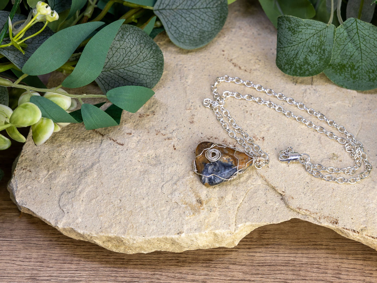 Wire-Wrapped Jasper with Sterling Necklace by Josh Felix