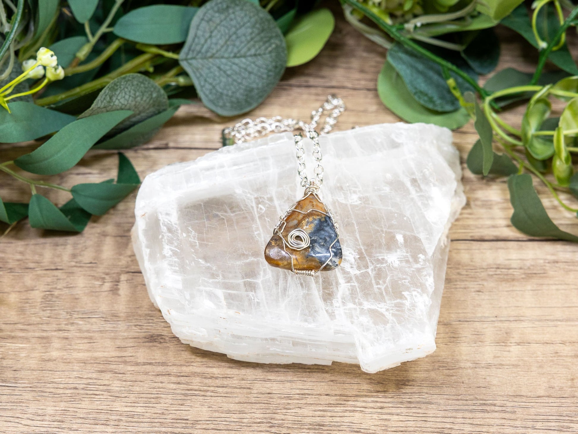 Wire-Wrapped Jasper with Sterling Necklace by Josh Felix