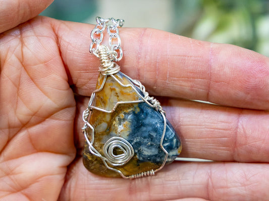Wire-Wrapped Jasper with Sterling Necklace by Josh Felix