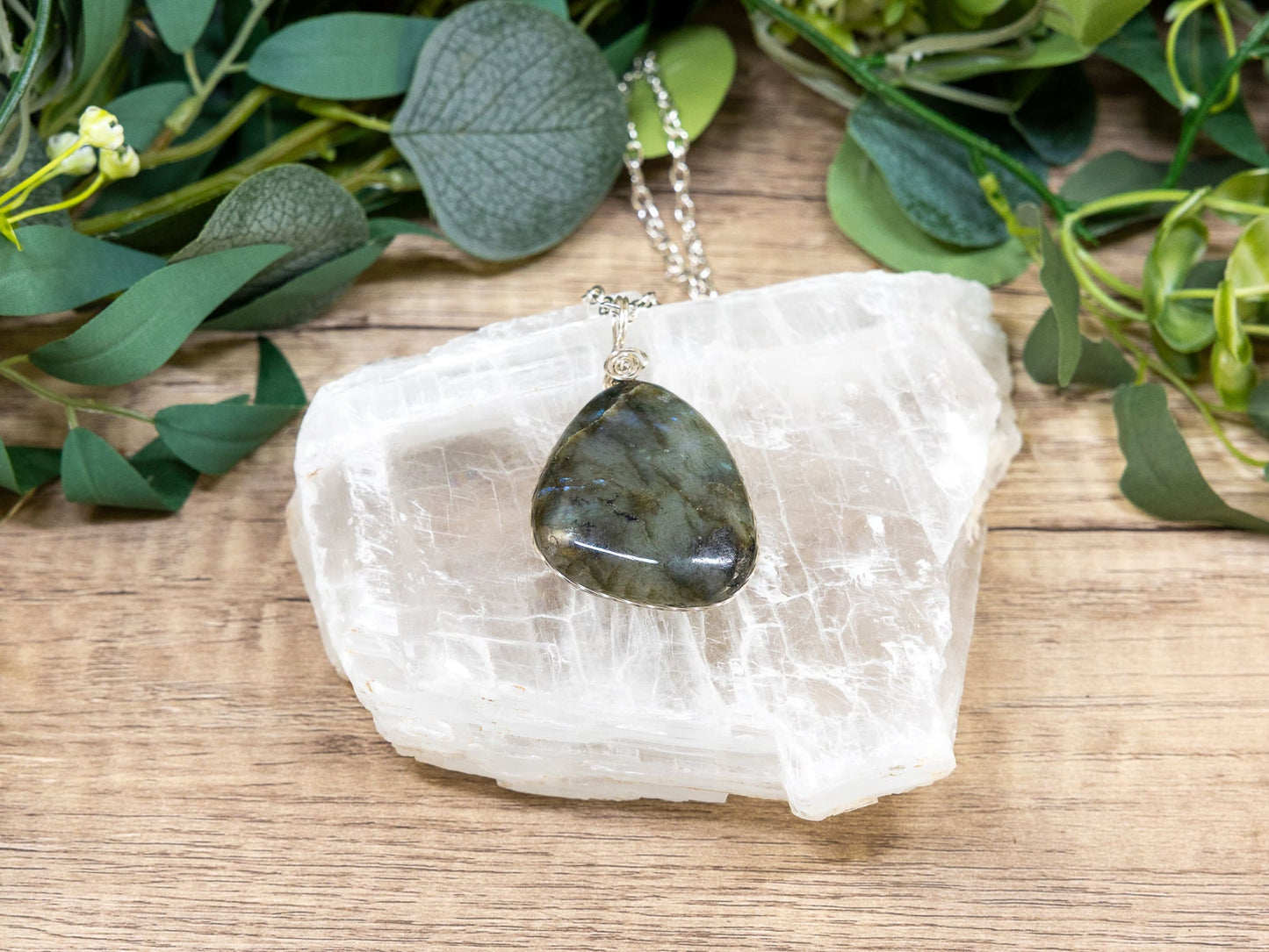 Wire-Wrapped Labradorite with Sterling Necklace