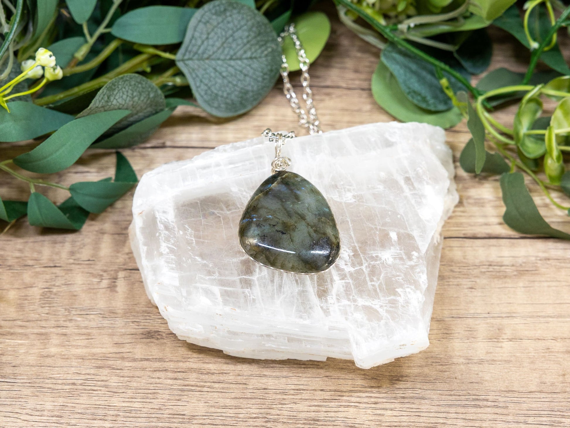 Wire-Wrapped Labradorite with Sterling Necklace