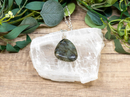 Wire-Wrapped Labradorite with Sterling Necklace