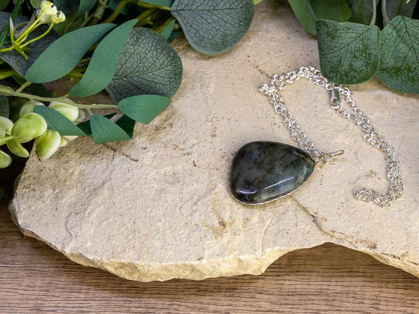Wire-Wrapped Labradorite with Sterling Necklace
