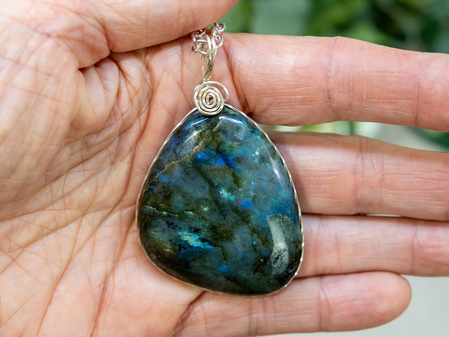 Wire-Wrapped Labradorite with Sterling Necklace
