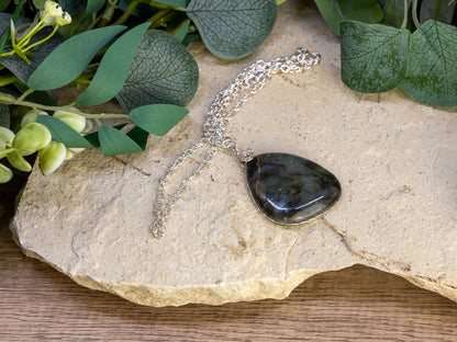 Wire-Wrapped Labradorite with Sterling Necklace